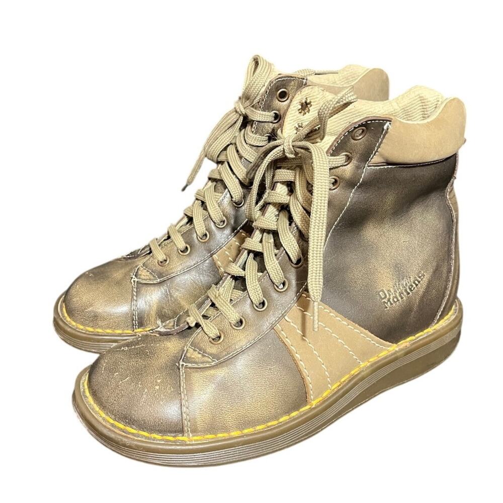 Dr Martens 2B25 2 Tone Brown Varsity Stripe Leather Combat Boots UK 4 Womens 6